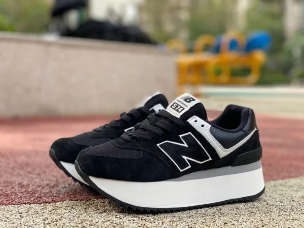 NB574 두꺼운 밑창 흑백 NEW BALANCE 여성 복고풍 두꺼운 밑창 고양 캐주얼 아빠 신발 WL574ZAB