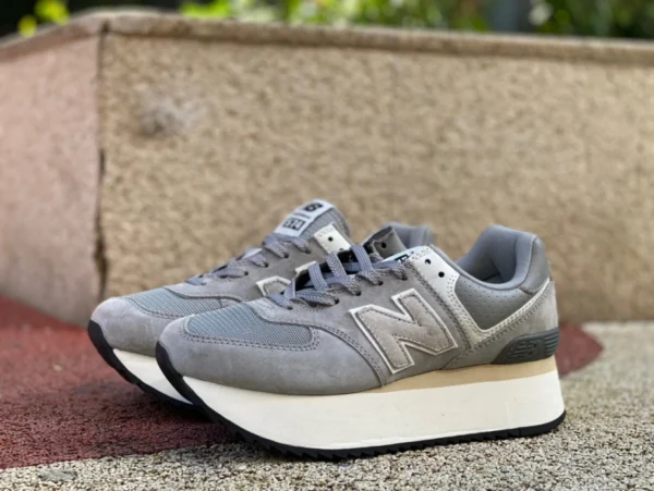 NB574 두꺼운 밑창 그레이 NEW BALANCE 여성 레트로 두꺼운 밑창 고양 캐주얼 아빠 신발 WL57zba