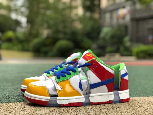 덩크 브로큰 섹션 순수 오리지널 eBay x Nike SB Dunk Low "Sandy Bodecker" 옐로우 레드 블루 그린 스티칭 fd8777-100