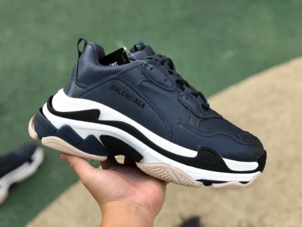 Balenciaga 블랙 사파이어 블루 가죽 Balenciaga Triple S 아빠 신발 Balenciaga 스니커즈