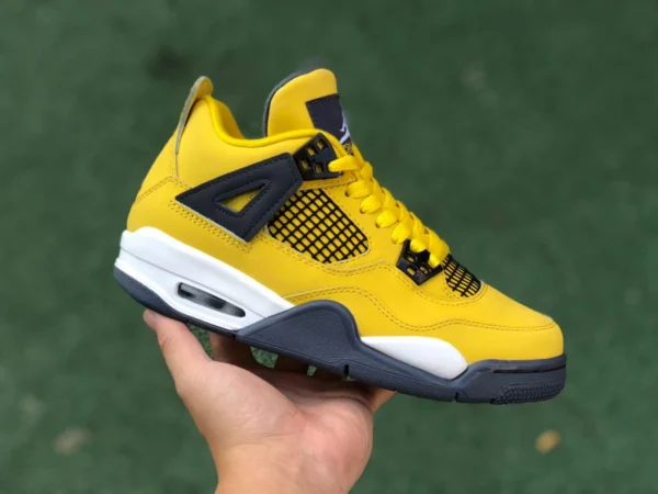 aj4 Dianmu 순수 오리지널 Air Jordan 4 Retro (GS) "Tour Yellow" 검정색과 노란색 Dianmu 농구화 408452-700