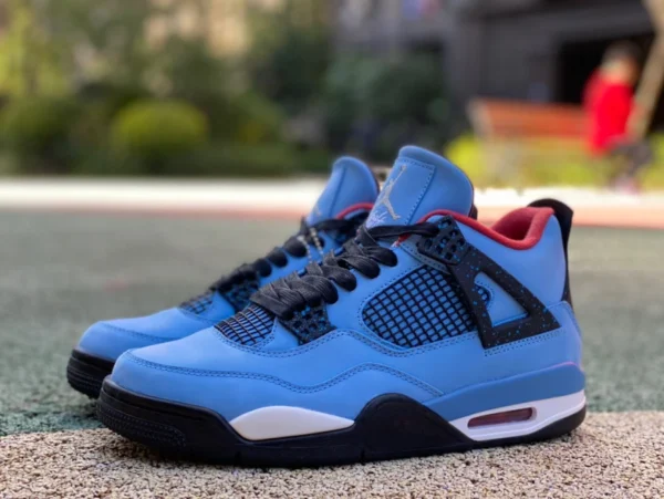 aj4 블루 스웨이드 탑 레이어 가죽 권장 버전 Air Jordan 4 x Travis Scott Cactus 블루 스웨이드 308497-406