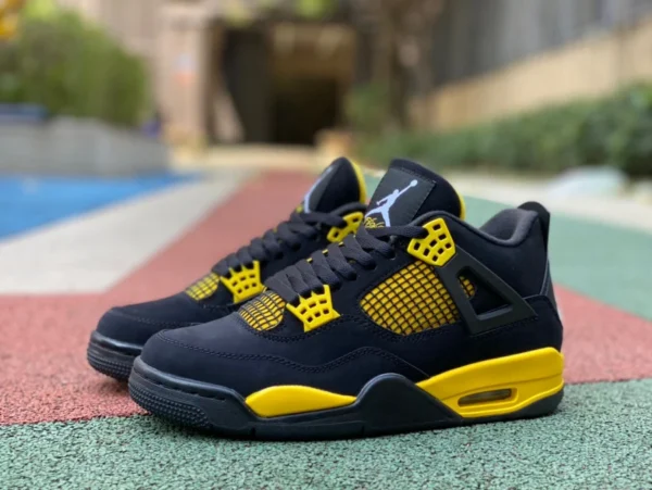 aj4 검정색과 노란색 Thunder 1층 가죽 권장 버전 Air Jordan 4 Thunder Mid AJ4 검정색과 노란색 Thunder 남성용 미드탑 농구화 DH6927-017