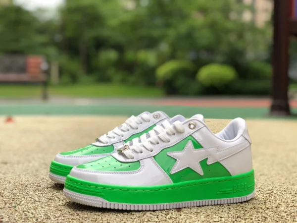 Apeman 흰색 녹색 페이턴트 가죽 새 버전 BAPE STA SK8 새로운 운동화 스타 캐주얼 신발 Apeman 로우탑 운동화