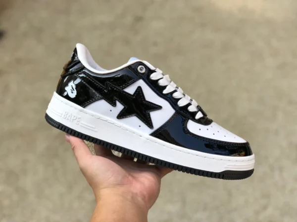 Ape Man 흑백 페이턴트 가죽 새 버전 BAPE STA SK8 새로운 운동화 스타 캐주얼 신발 Ape Man 로우탑 운동화