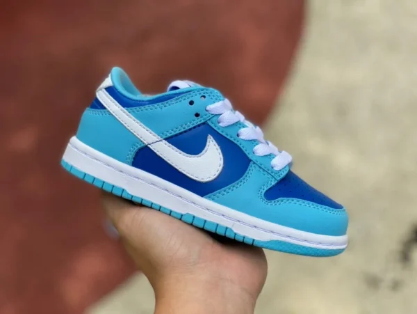 덩크 화이트 블루 아동화 Mengbao Nike Dunk Low Retro QS 나이키 블루 어린이 복고 캐주얼 운동화 DV2635-400