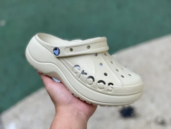 악어 베이지 샌들 로고 Crocs Crocs Bava Platform Clog 미끄럼 방지 내마모성 스포츠 샌들 208186-001