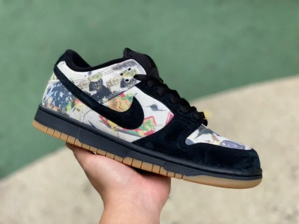 Dunk black sup 공동 브랜드 Supreme x Nike SB Dunk Low "Rammellzee" 공동 브랜드 트렌디한 복고풍 내마모성 통기성 로우컷 스니커즈 FD8778-001