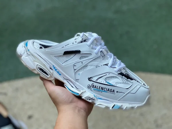 Balenciaga 하프 슬리퍼 화이트 그래피티 Balenciaga Triple S 패브릭 로고 자수 남성용 패션 샌들