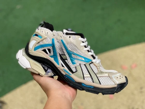 Balenciaga 7.0 화이트 브라운 블루 M 퓨어 오리지널 Balenciaga Runner Grafhti 메쉬 레이스 로우탑 스포츠 및 레저