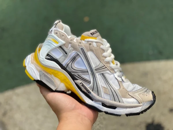 Balenciaga 70 화이트 브라운 옐로우 M 퓨어 오리지널 Balenciaga Runner Grafhti 메쉬 레이스 업 로우 컷 스포츠 및 레저