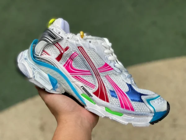 Balenciaga 7.0 화이트 파우더 블루 M 퓨어 오리지널 Balenciaga Runner Grafhti 메쉬 레이스 로우탑 스포츠 및 레저