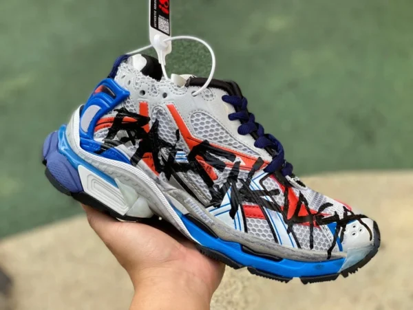 Balenciaga 7.0 그레이 레드 블루 M 퓨어 오리지널 Balenciaga Runner Grafhti 메쉬 레이스 로우 탑 스포츠 및 레저