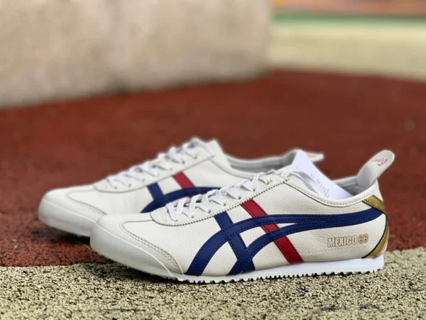 Onitsuka Tiger 화이트 블루 레드 퓨어 오리지날 Onitsuka Tiger MEXICO 66 로우 컷 스니커 화이트 블루 D507L-0152