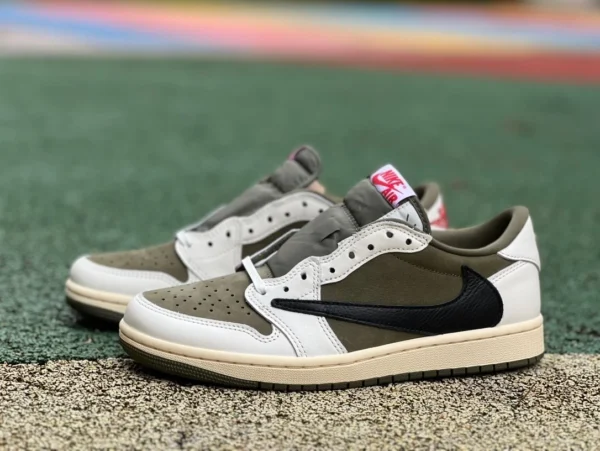 LJR 버전 Travis Scott x Jordan Air Jordan 1 Low OG "MediumOlive" DM7866-20용 aj1 바브 로우 밀리터리 그린 스페셜