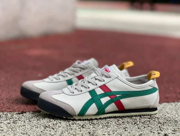 Onitsuka Tiger 화이트, 그레이, 그린, 레드 퓨어 오리지널 Onitsuka Tiger MEXICO 66 로우 컷 보드