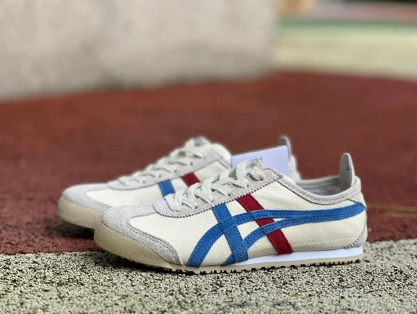 Onitsuka Tiger 화이트, 그레이, 블루, 레드 퓨어 오리지널 Onitsuka Tiger MEXICO 66 로우 컷 보드