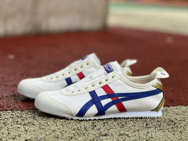 Onitsuka Tiger 화이트 블루 레드 골드 퓨어 오리지날 Onitsuka Tiger MEXICO 66 로우 탑