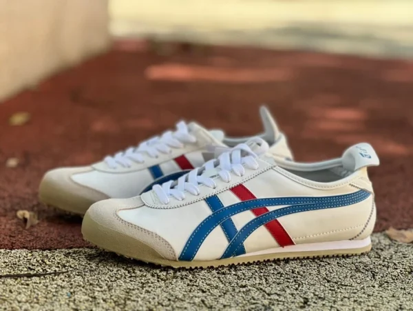 Onitsuka Tiger 화이트, 그레이, 블루, 레드 퓨어 오리지널 Onitsuka Tiger MEXICO 66 로우 컷 보드