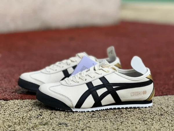 Onitsuka Tiger 화이트 블랙 골드 순정 오리지날 Onitsuka Tiger MEXICO 66 로 컷 보드